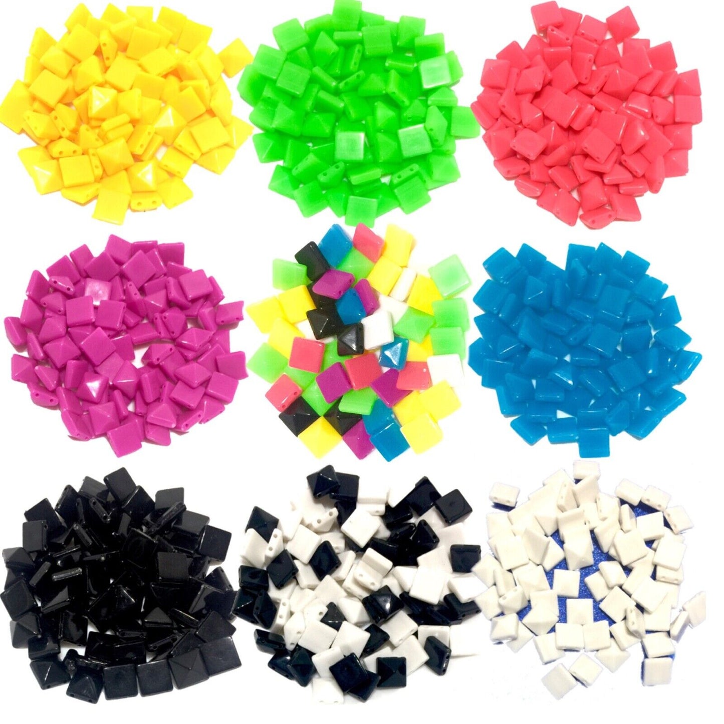 100x Pyramid 10x10mm 2 Hole Flat Back Acrylic Beads for Crafting -Pick Ur Colour