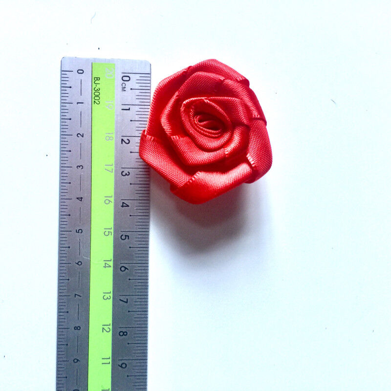10x Handmade Large 25mm Satin Rose Flower Ribbon Applique -Pick Your Colour