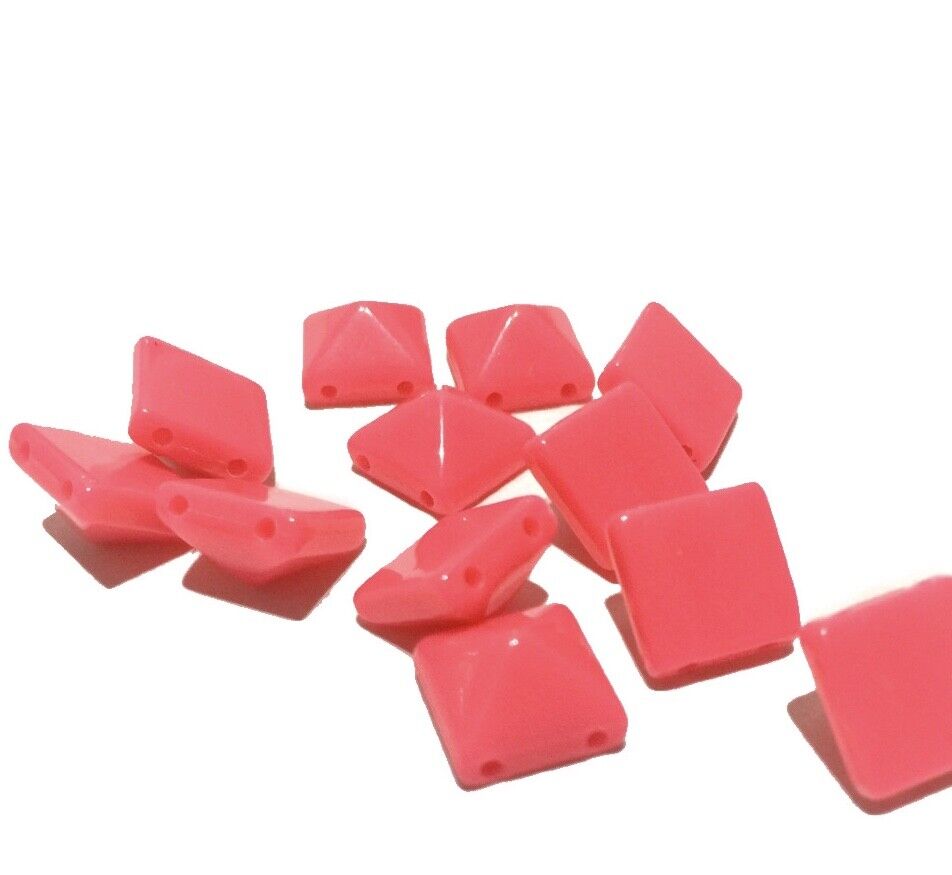 100x Pyramid 10x10mm 2 Hole Flat Back Acrylic Beads for Crafting -Pick Ur Colour