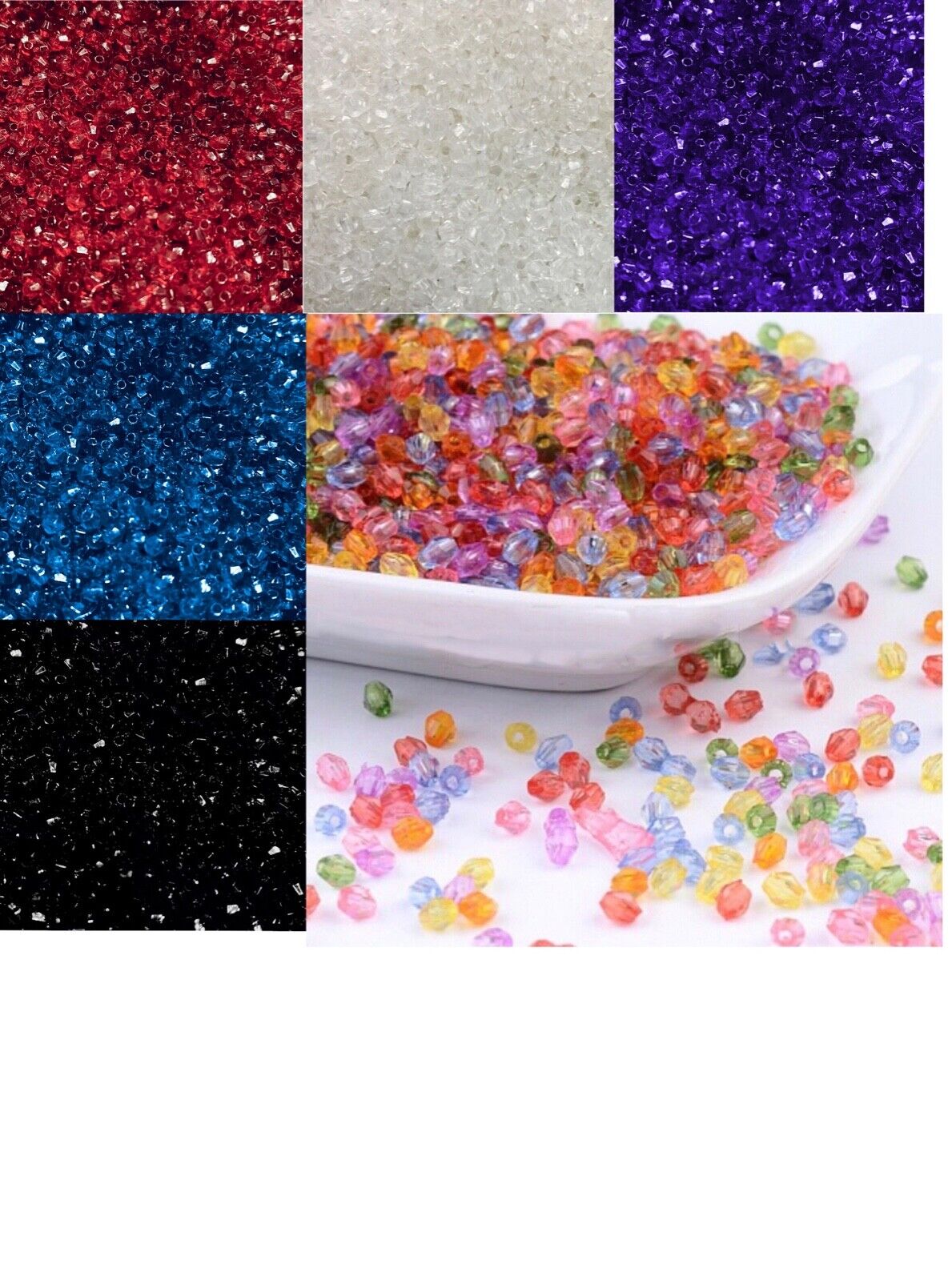 1000x Tiny Mini 3mm Acrylic Bicone Beads for Jewellery Making - Pick Your Colour