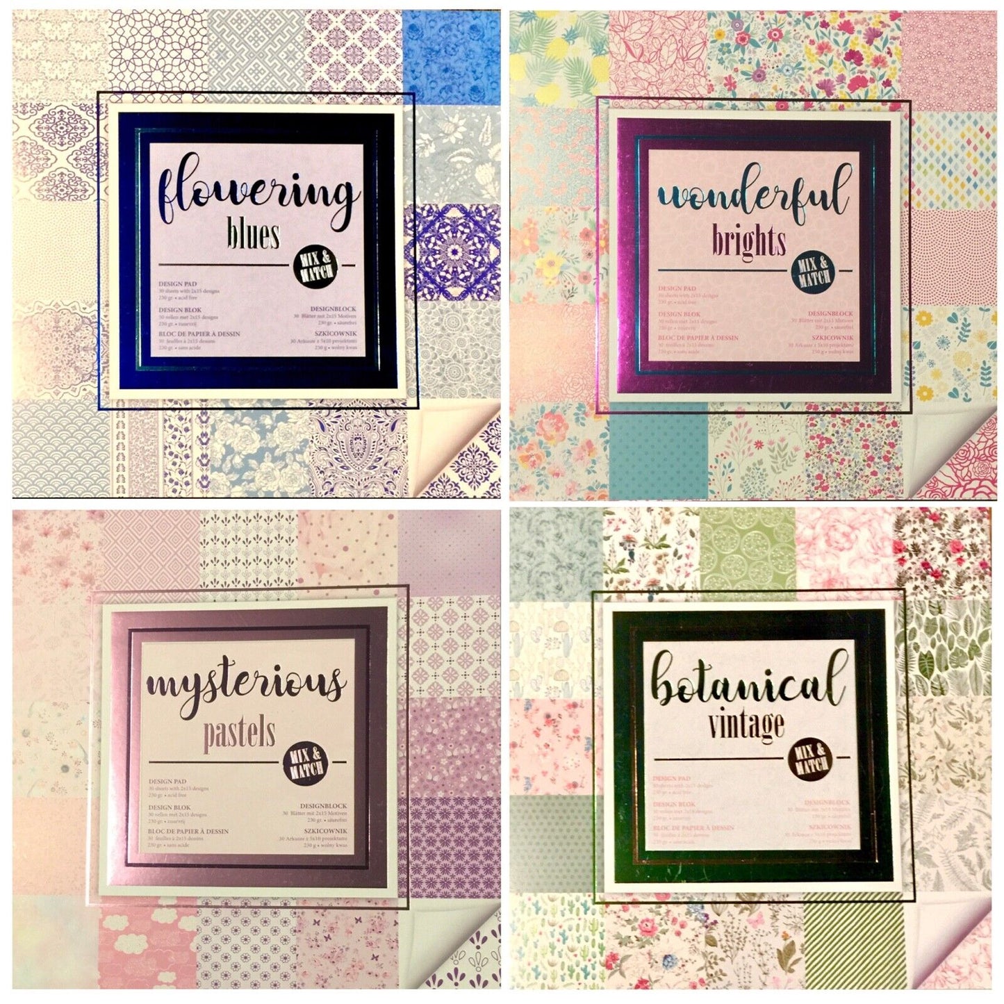 Foiled and Matte Mix and Match Design Pad - 30cm x 30cm - Choose Your Theme