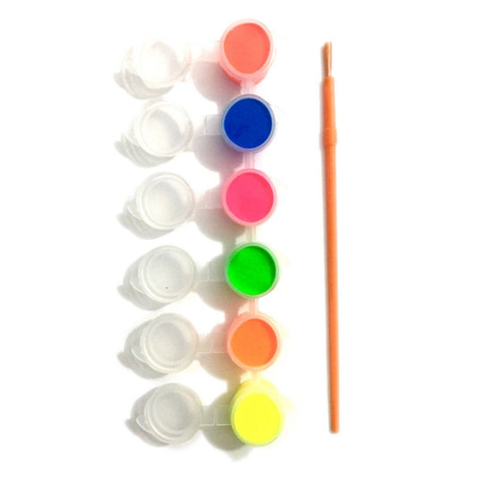 1x Set of 6 Fabric/Textile Mini Paint Pots with Brush - 3 Colour Sets to Choose