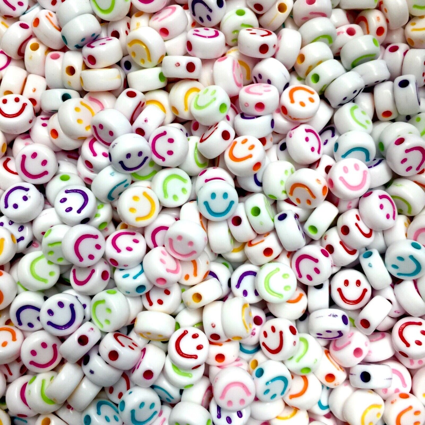100x Smiling 7mm Acrylic Beads for Jewellery Making - Pick Your Colour