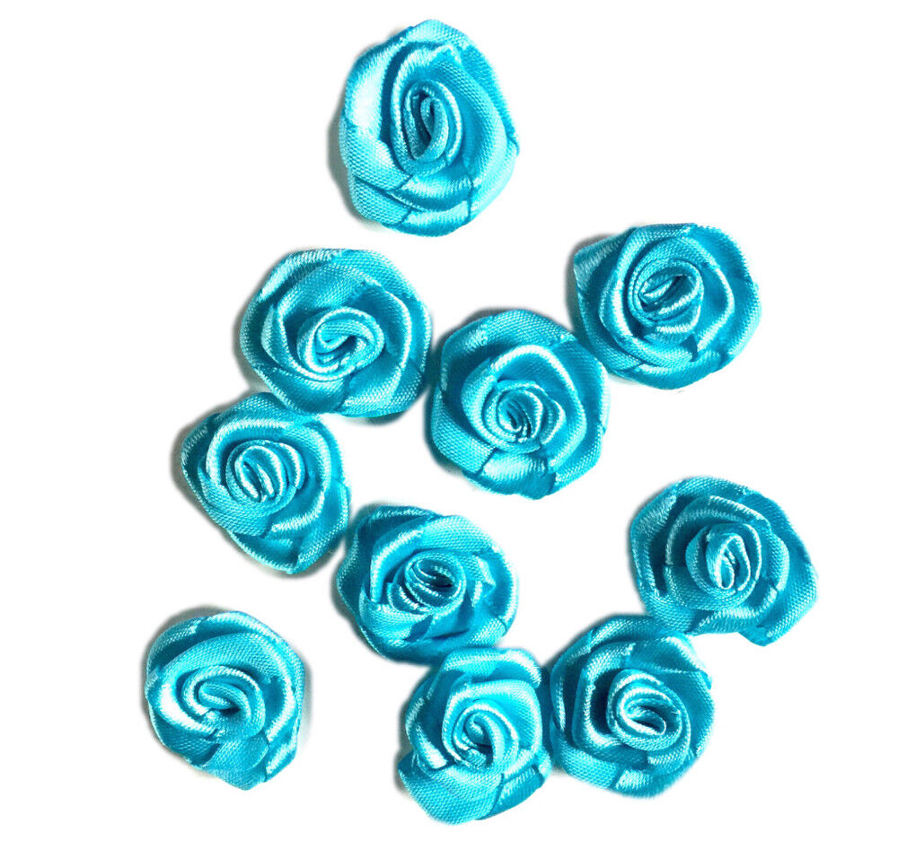 20x Handmade 20mm Satin Rose Flower Ribbon Decoration Applique -Pick Your Colour