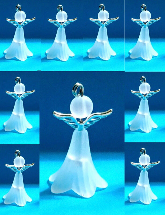10pcs Make Your Own 40mm Tall Frosted White Guardian Angel Charm DIY Kit