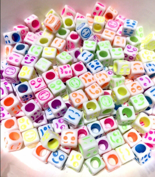 100x Smiley Emoticons Emoji Round Ball or Cube Shaped Beads for Jewellery Making