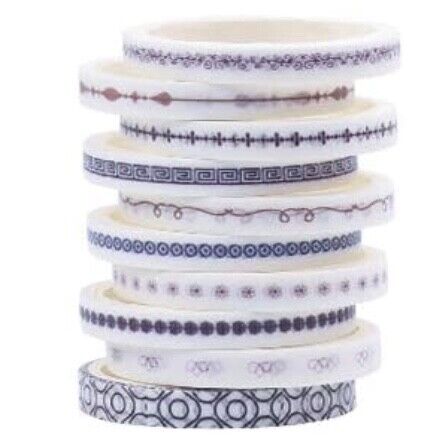 10x Roll Multi Colour 2 Meters per Roll 3mm Patterned Washi Tape