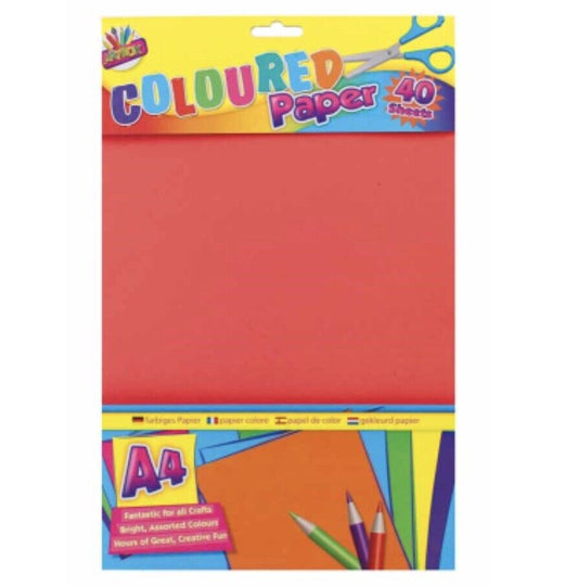 40x Sheets of A4 Coloured Activity 80gsm Paper Craft - Bright, Neon or Pastel