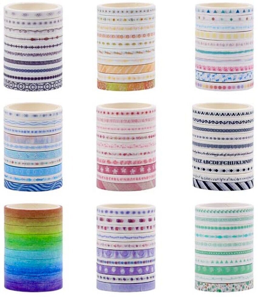 10x Roll Multi Colour 2 Meters per Roll 3mm Patterned Washi Tape