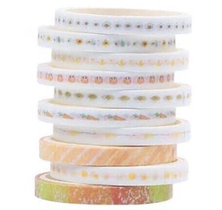 10x Roll Multi Colour 2 Meters per Roll 3mm Patterned Washi Tape