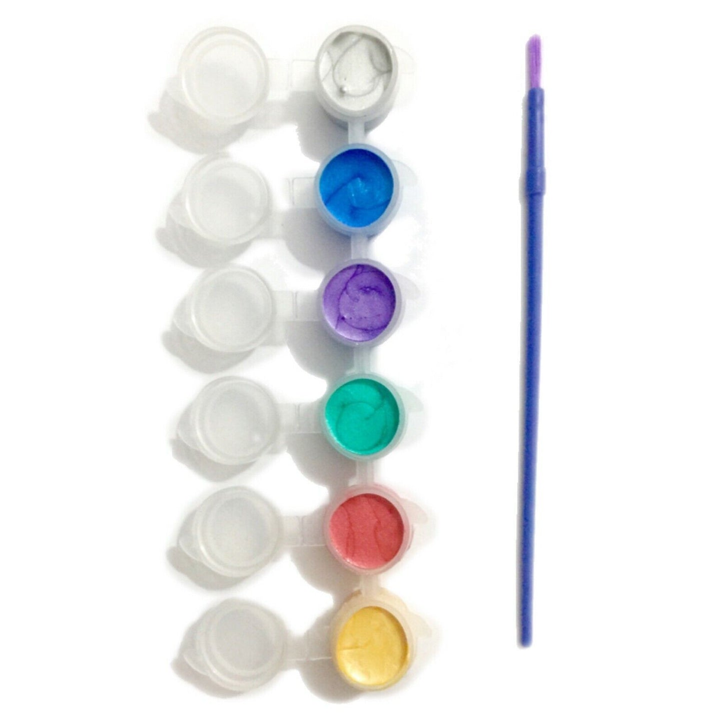 1x Set of 6 Fabric/Textile Mini Paint Pots with Brush - 3 Colour Sets to Choose