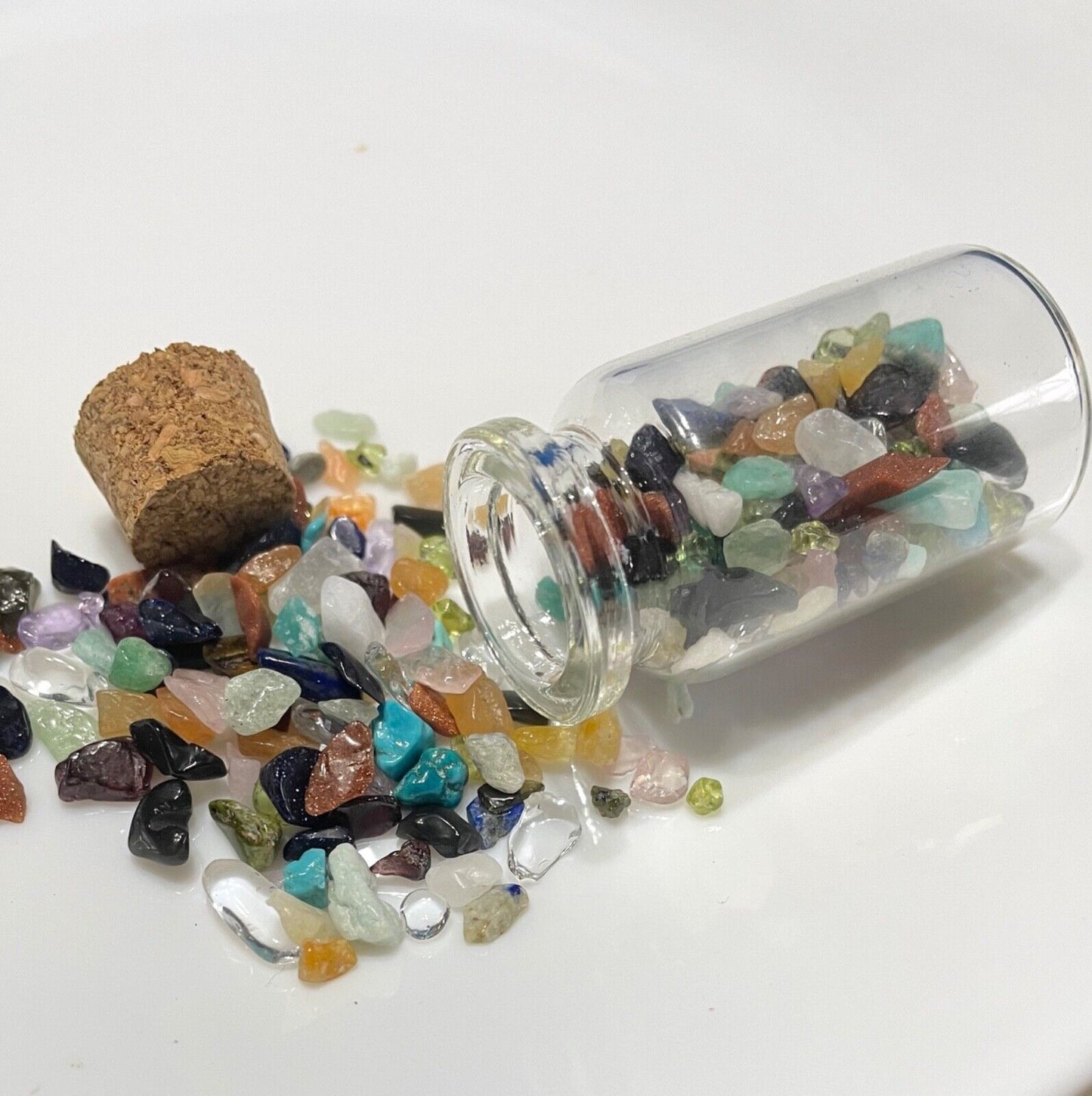 1x Wishing Bottle with Natural Stone Gemstone Chakra Crystal Chips Nuggets