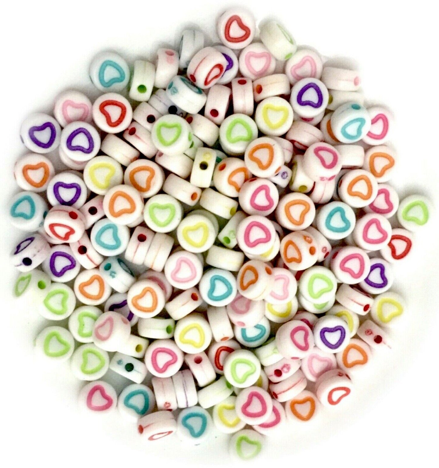 100 pcs  Heart Design 7mmx3.5mm Flat Round Beads for Jewellery Craft Making