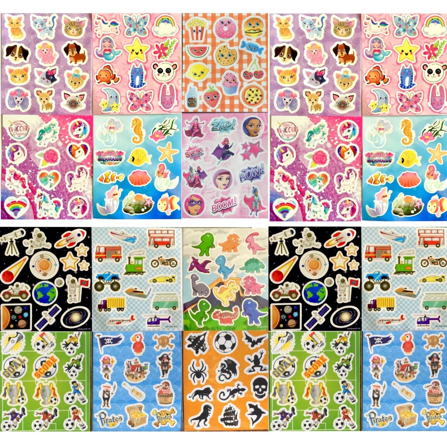 6x Sheets Cute Cartoon Stickers for Craft and Party Favours