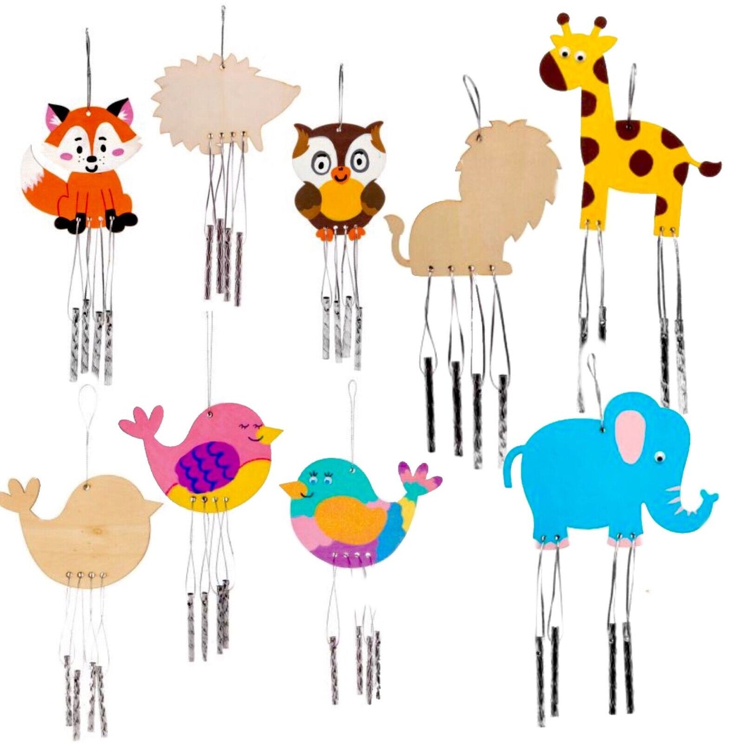 1x Design Your Own Cute Wooden Animals Windchime Kit