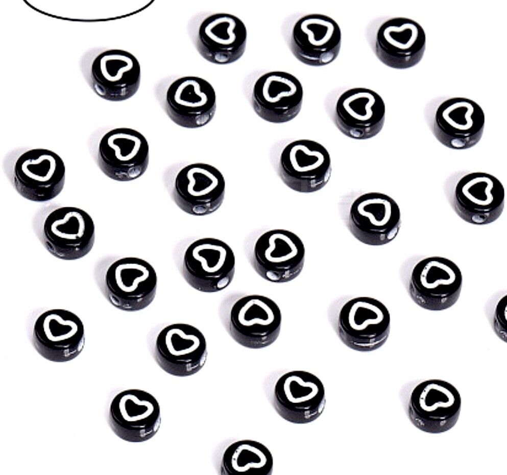 100 pcs  Heart Design 7mmx3.5mm Flat Round Beads for Jewellery Craft Making