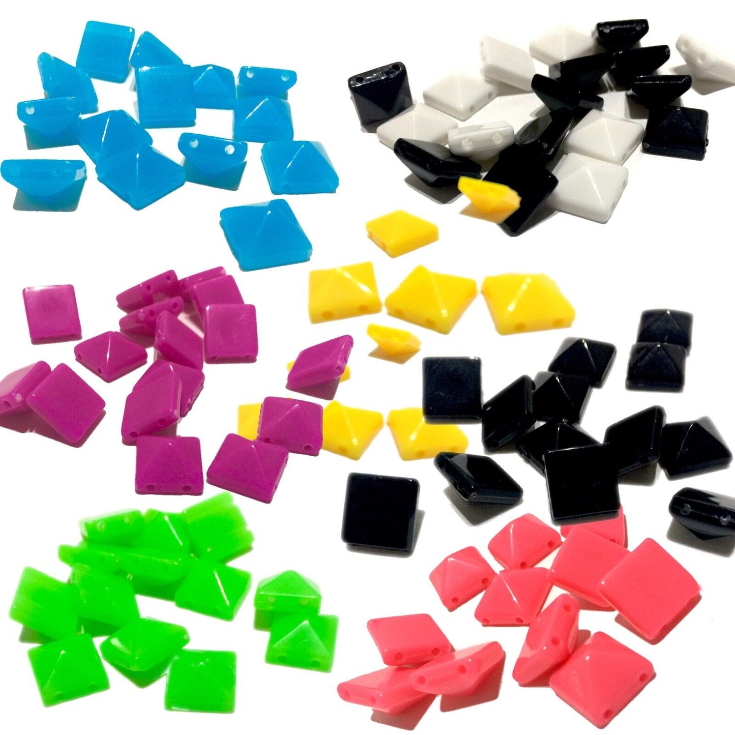 100x Pyramid 10x10mm 2 Hole Flat Back Acrylic Beads for Crafting -Pick Ur Colour