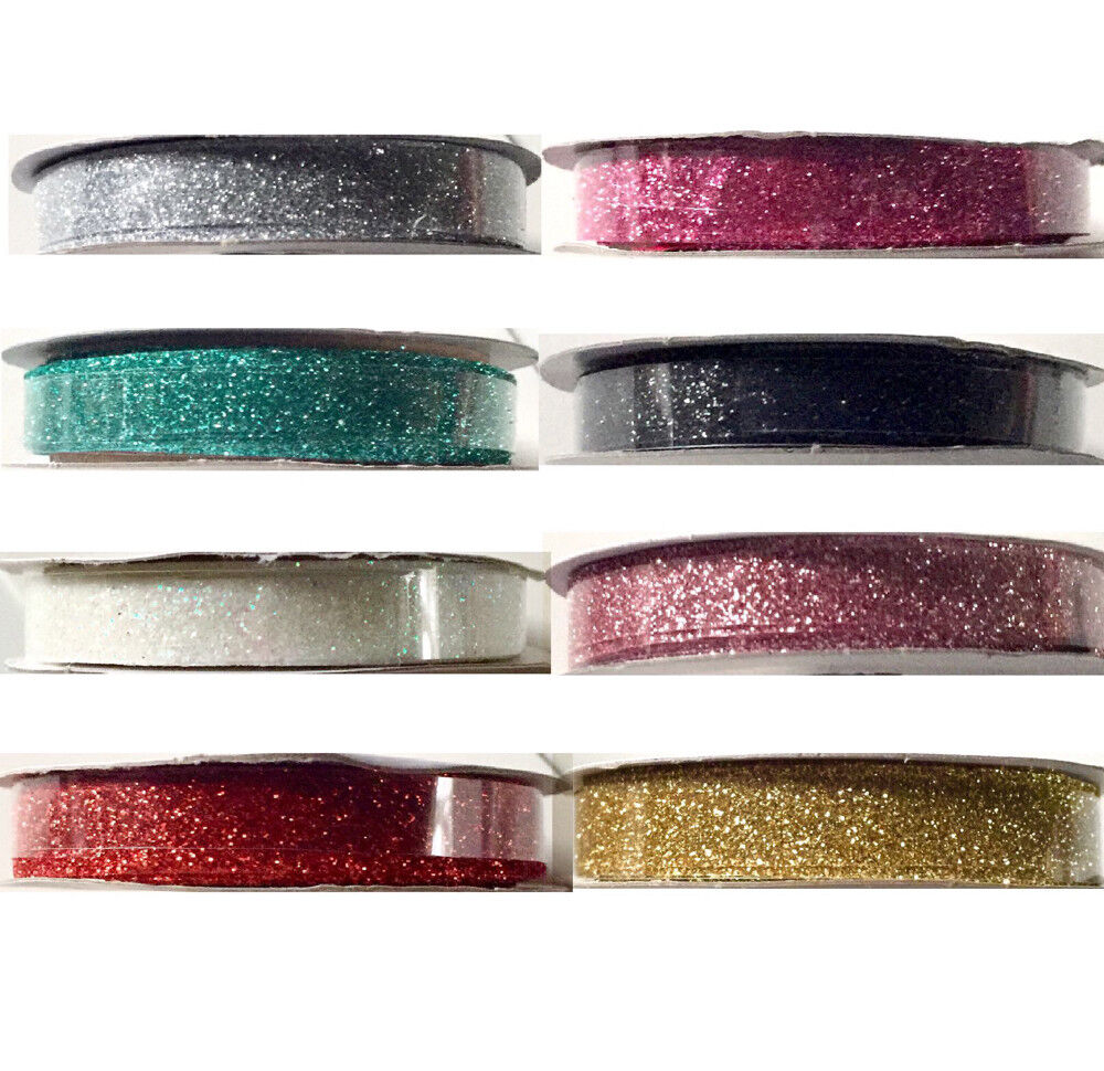 2x 10mm Glitter Craft Ribbon 3yds per roll - Pick Your Colour