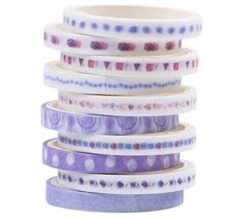 10x Roll Multi Colour 2 Meters per Roll 3mm Patterned Washi Tape