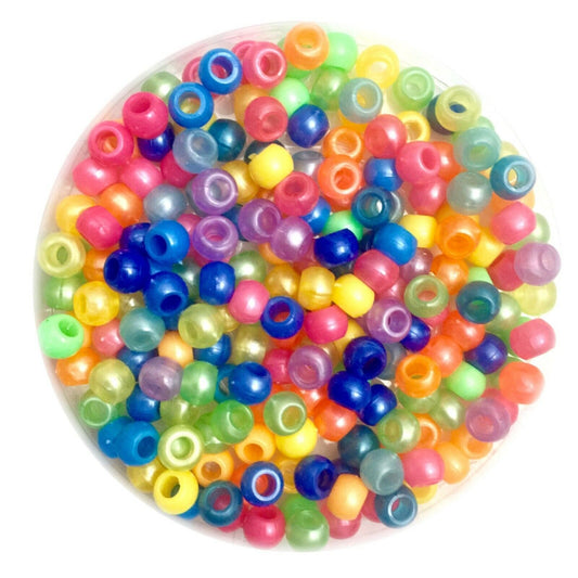 200x Mix Coloured Acrylic Pony Beads - Choose Between Glitter, Opaque, Metallic