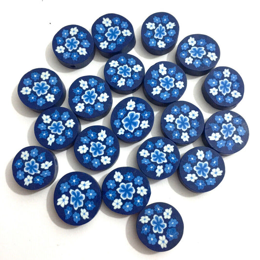 20x Flat Round 10mm-15mm Blue Polymer Beads