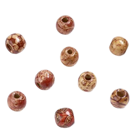 50x Patterned Wood Beads 13mmx12mm with Big Hole