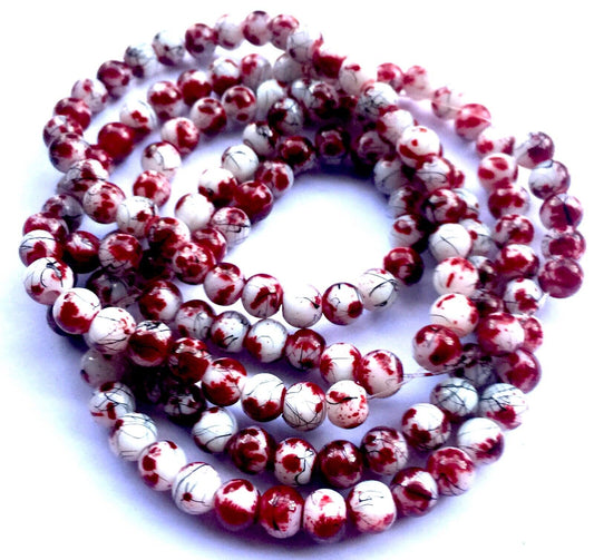 1x Strand 130pcs Dark Red Round 6mm Printed Drawbench Glass Beads for Jewellery