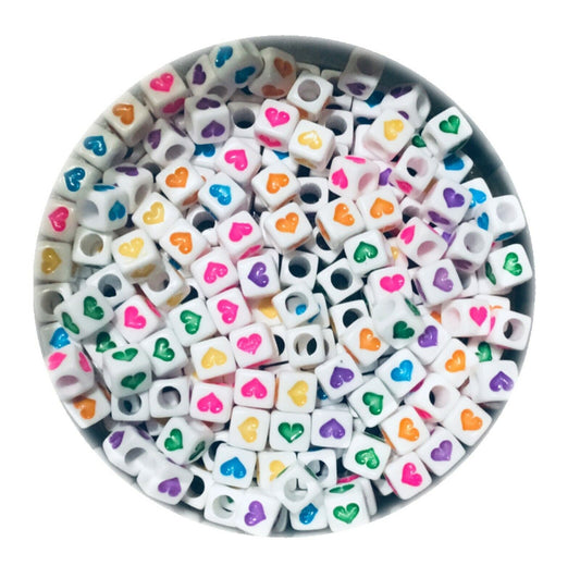 100 x Multi Coloured Heart 7mm Cube Beads for Jewellery Making