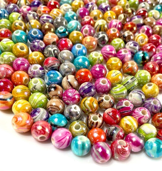 100x Colourful and Beautiful Marble Design 8mm Acrylic Beads