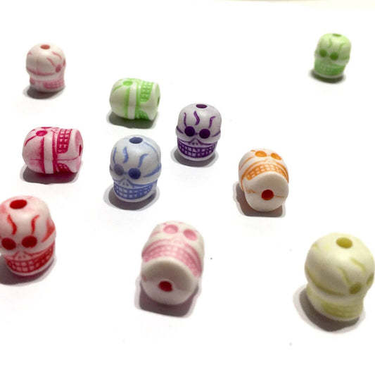 30x Multi Colour 11mmx9mm Skull Acrylic Beads for Jewellery Making