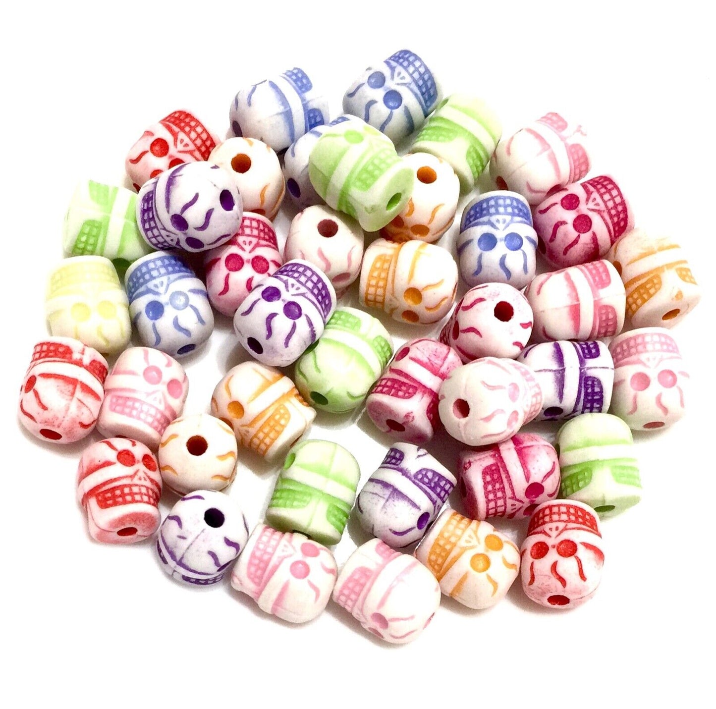30x Multi Colour 11mmx9mm Skull Acrylic Beads for Jewellery Making