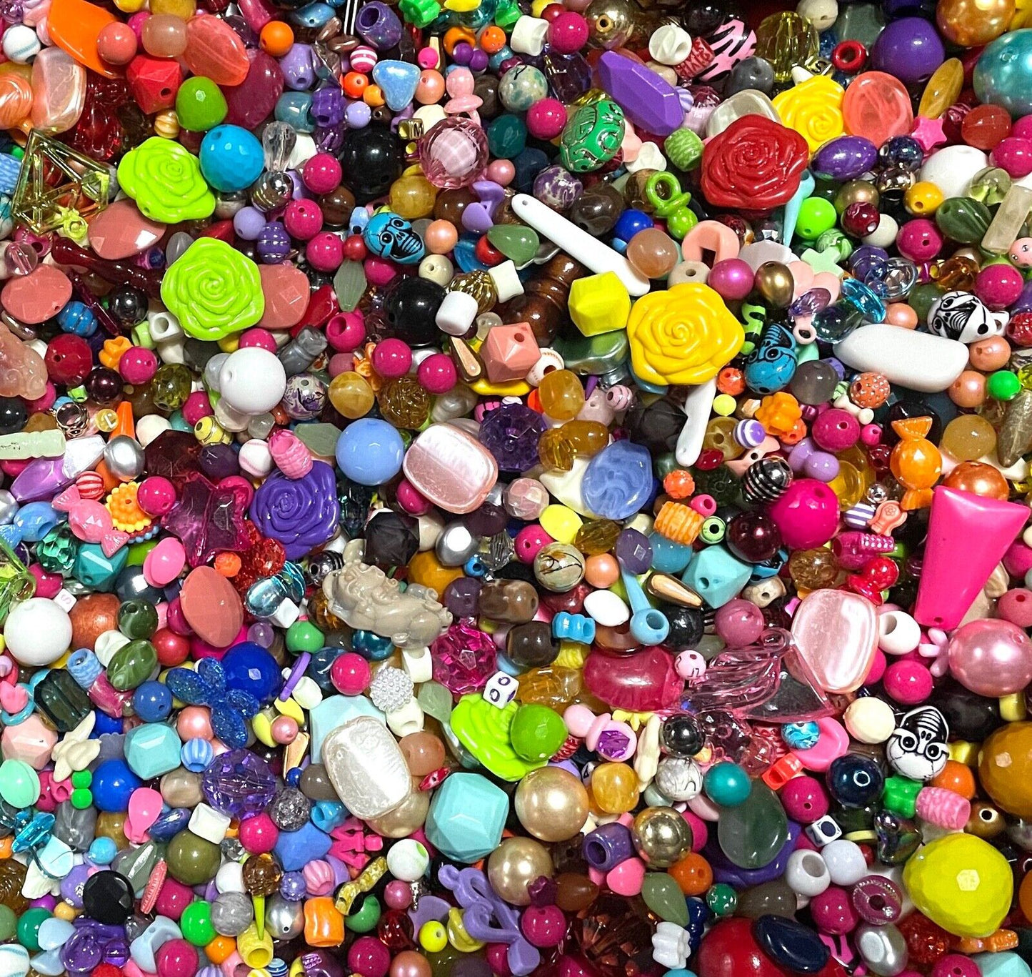 500 grams Mix Acrylic, Resin, Wood Beads  Sizes  3mm to 40mm for Craft