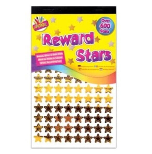 600x Gold, Silver and Bronze Stars Reward Stickers