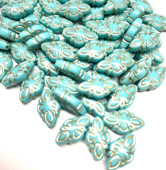 50pcs Golden Metal Enlaced Turquoise Green Rhombus 16mm Charm Beads