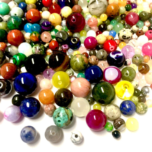 55 pcs Mix Sizes Mix Semi Precious Natural Stone 4mm to12mm Loose Beads