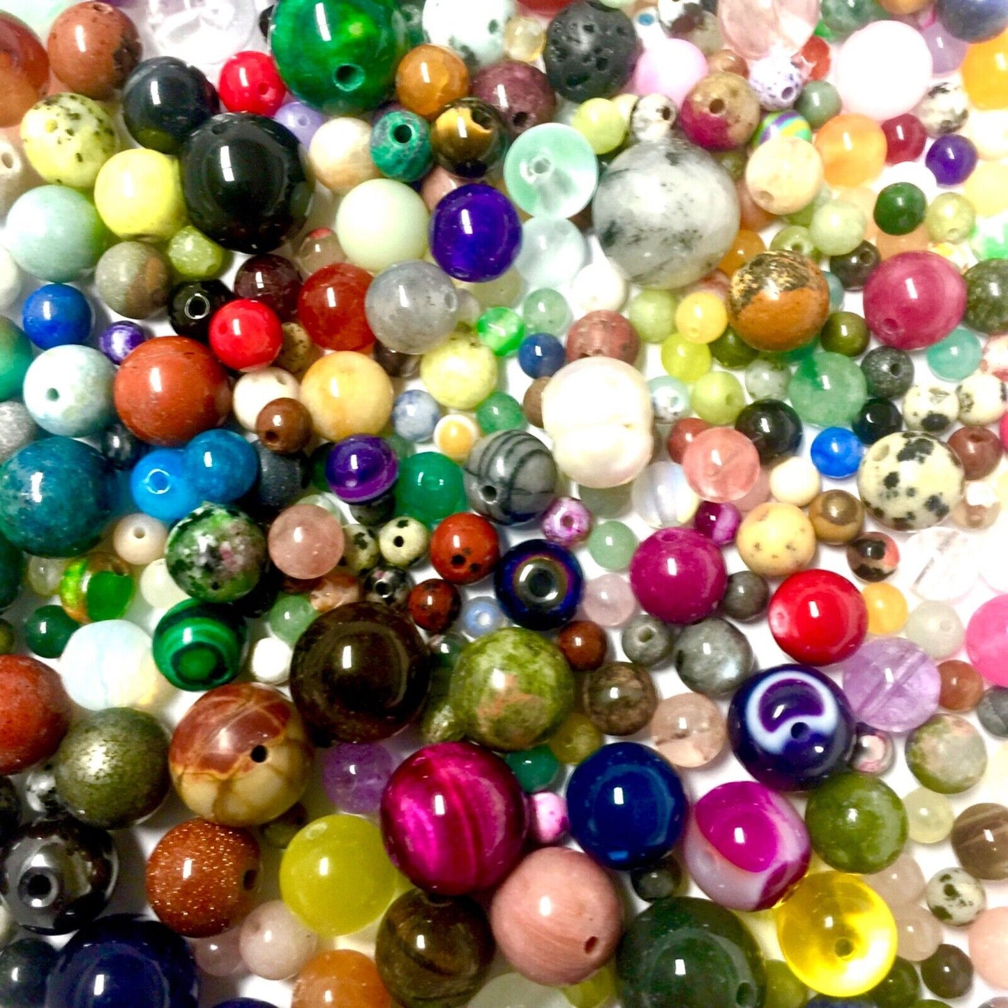 55 pcs Mix Sizes Mix Semi Precious Natural Stone 4mm to12mm Loose Beads