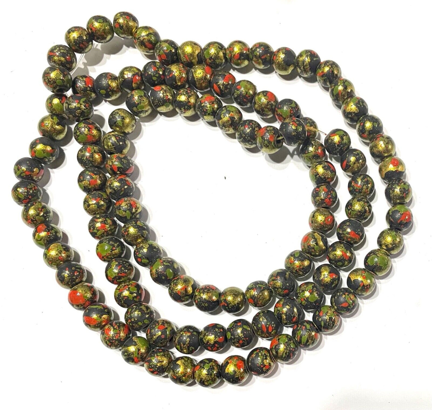 1x Strand 100pcs Round 8mm Multicoloured Golden Glass Beads for Jewellery Making