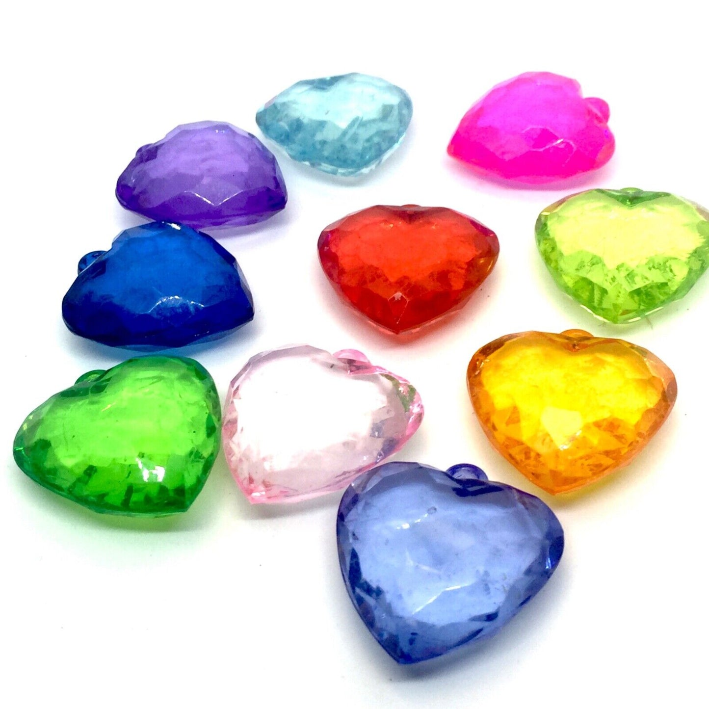 5x Acrylic 30mm Multi Colour Heart Pendant Loose Beads