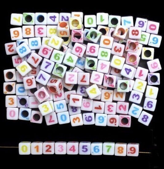 100x Numbers 0 to 9 Acrylic 7mm Cube Beads for Jewellery Making