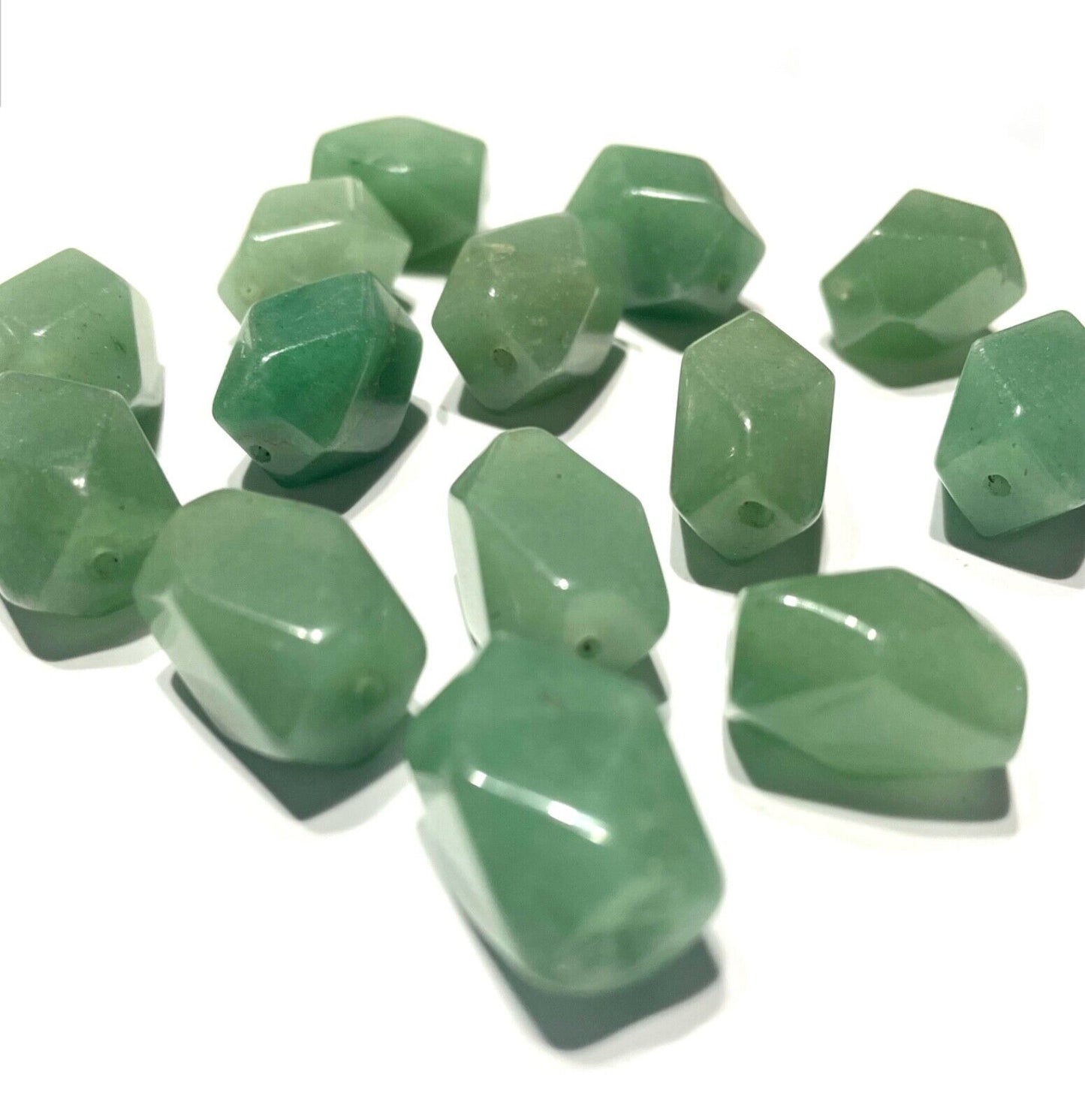 12 pcs Polygon Green Aventurine 16mm to 18mm Natural Stone Beads