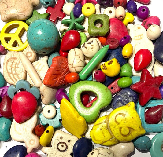 200g Mix Colour Mix Sizes 8mm-25mm Howlite Pendants, Charms and Beads