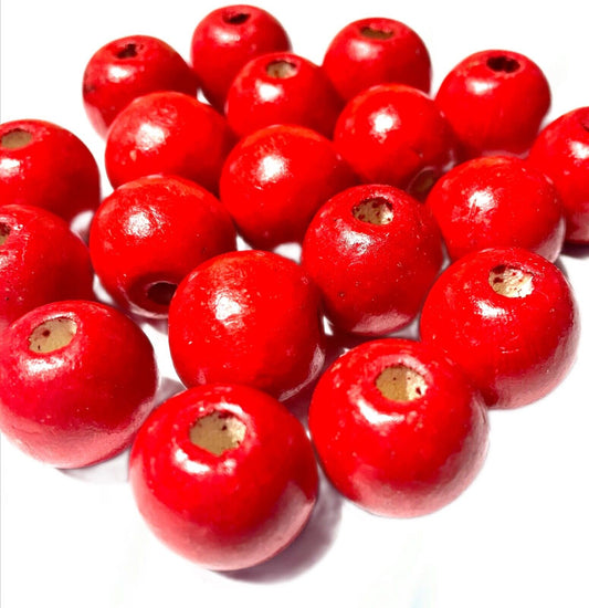 20x Christmas Red 20mm Big Chunky Wooden Beads