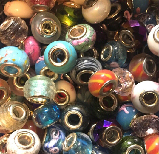 20x Mix Glass Foil Lampwork European Large Hole Beads