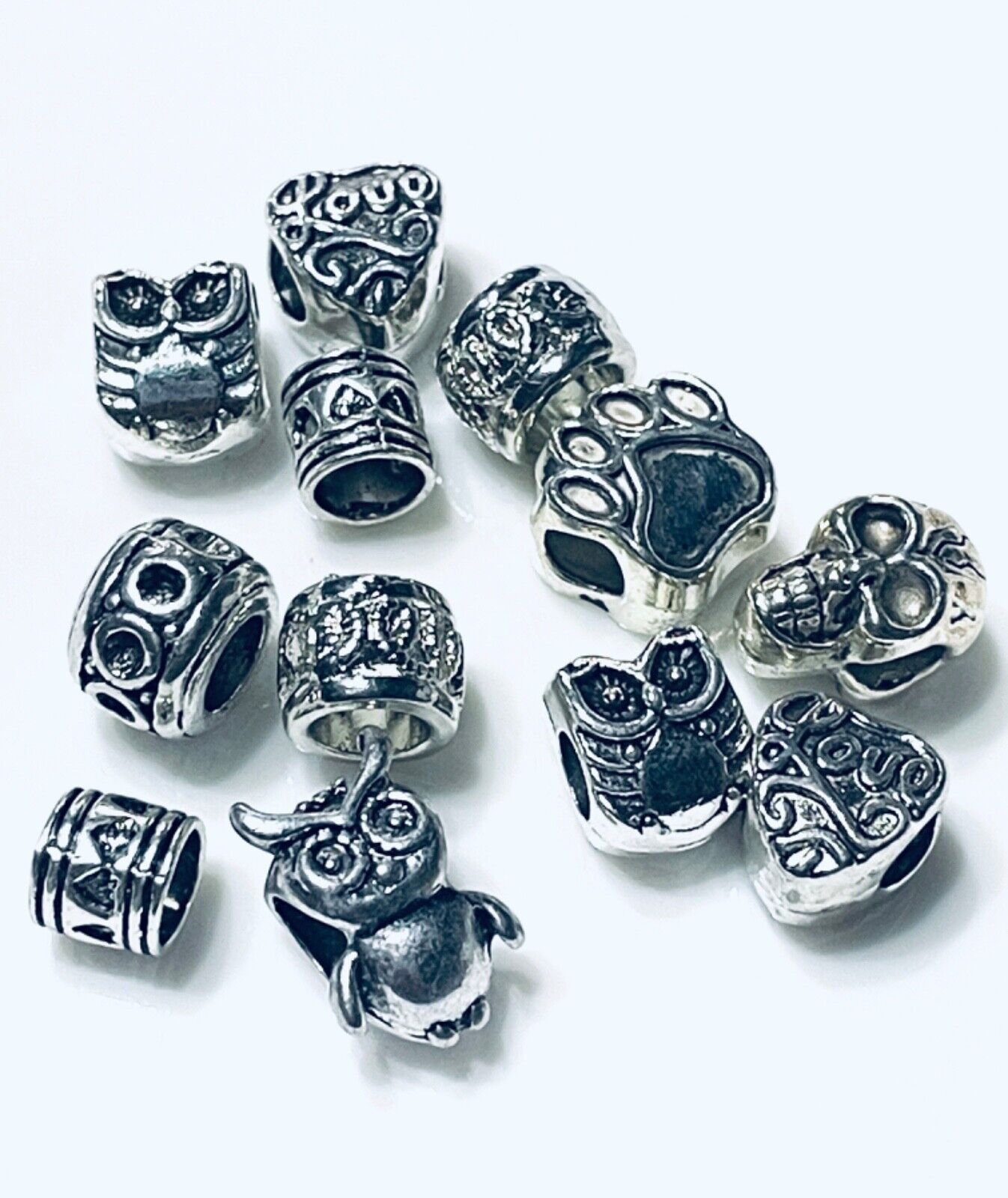 12x MIX DESIGN METAL ANTIQUE STYLE EUROPEAN CHARM LARGE HOLE BEADS