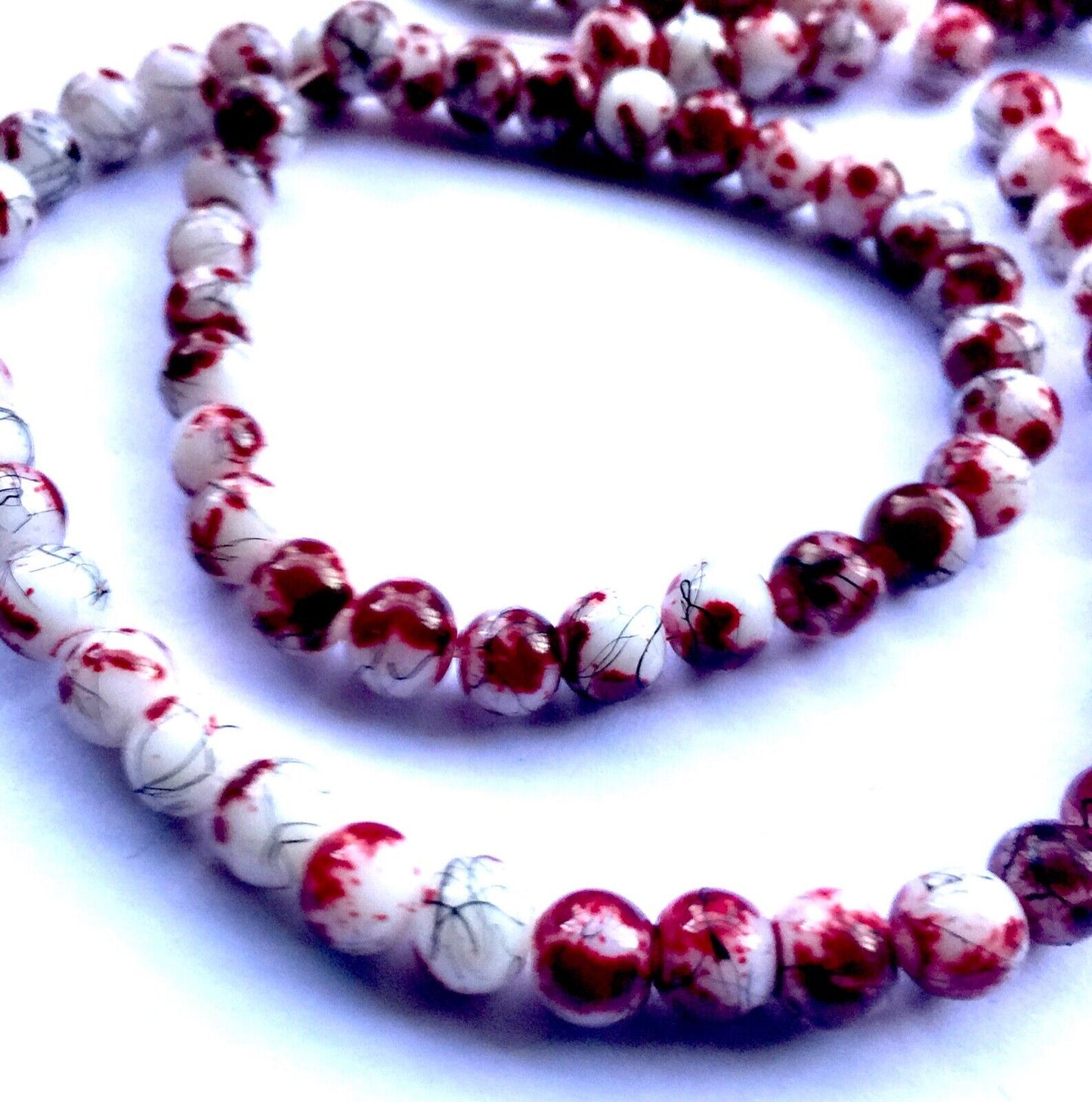 1x Strand 130pcs Dark Red Round 6mm Printed Drawbench Glass Beads for Jewellery