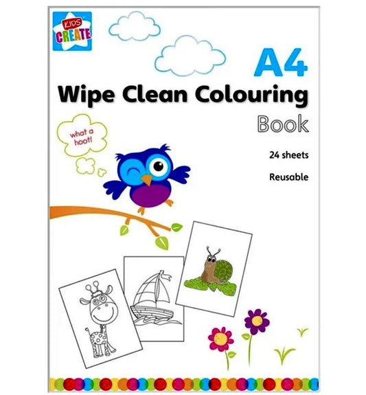 Kids Create 24 Sheet A4 Wipe Clean Reusable Colouring Book