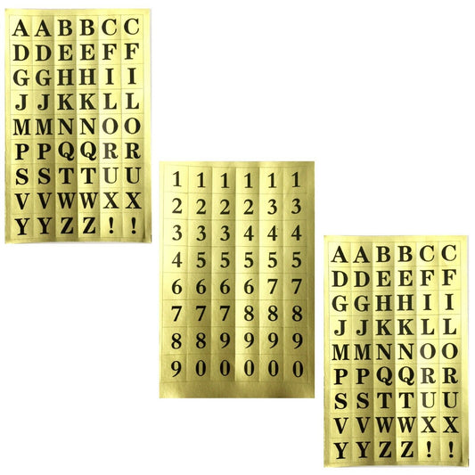 3x Letters and Numbers Gold Foil Paper Sticker