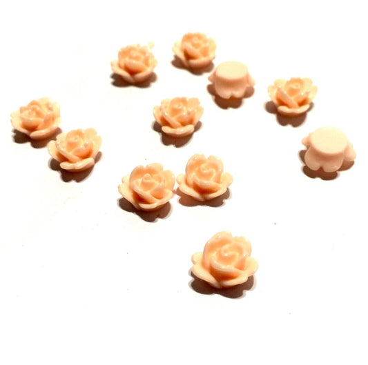 75pcs Flat Back 8mm Peach Rose Resin Flower Cabochon
