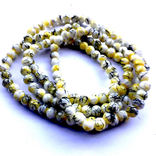1x Strand 130pcs Yellow Round 6mm Printed Drawbench Glass Beads for Jewellery