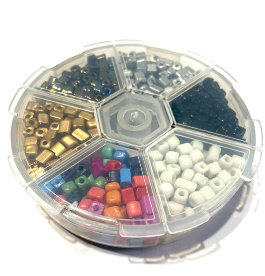 Multicolour Glass Cube 6/0 Seed Beads with Storage Container